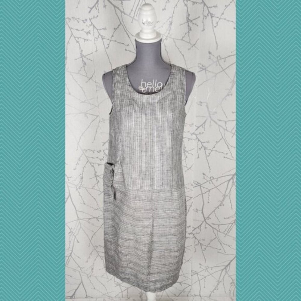 Liv by Habitat Gray Stripe 100% Linen Midi Pocket Shift Dress